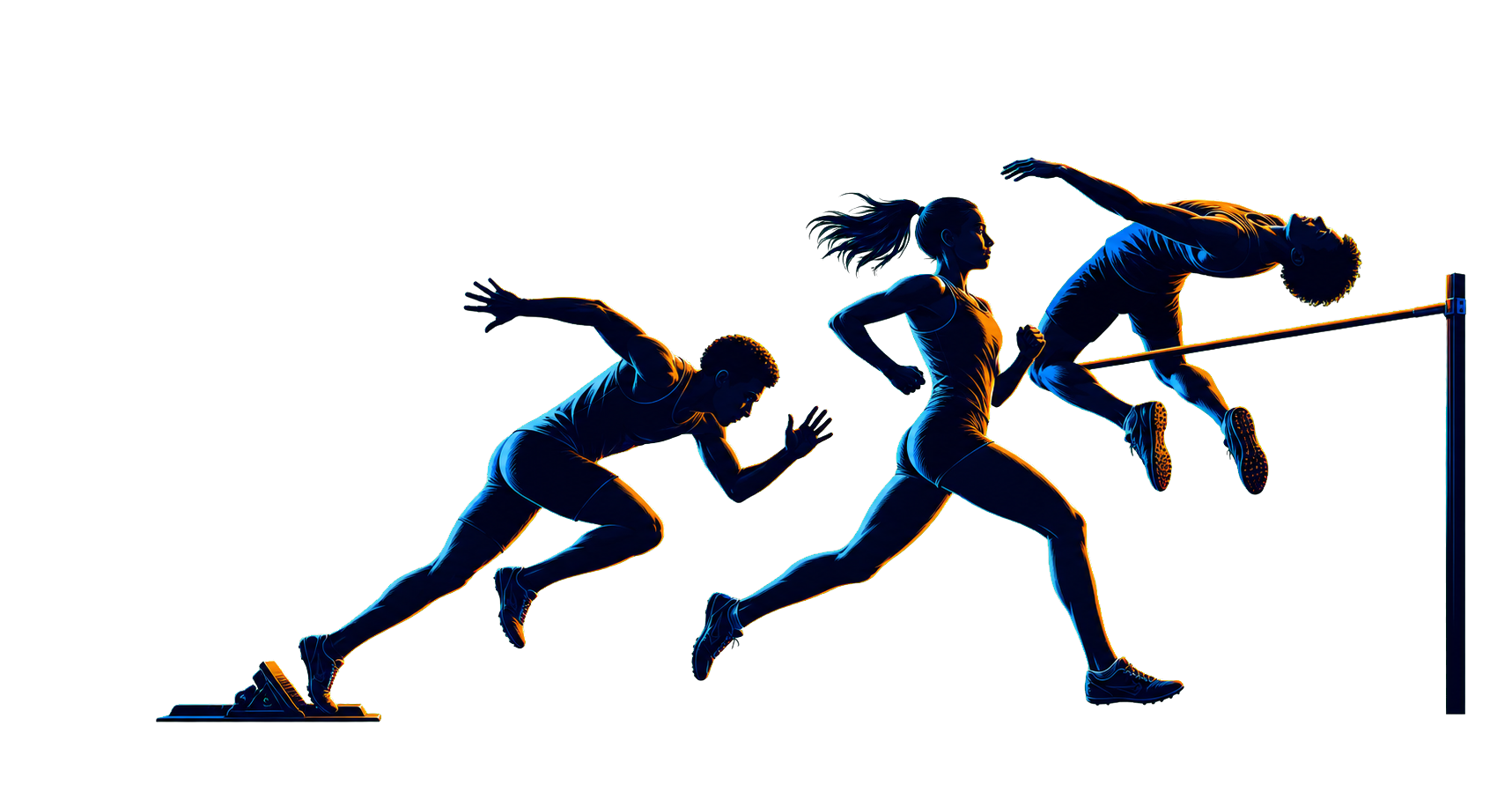 Sprinter, runner, and high jumper silhouettes